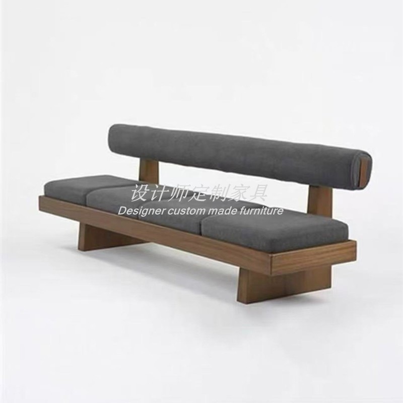 Medieval Style Living Room Solid Wood Fabric Sofa B&B Club Model Room Normcore Sofa Stool Restaurant Cafe Booth