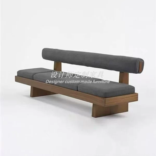 Medieval Style Living Room Solid Wood Fabric Sofa B&B Club Model Room Normcore Sofa Stool Restaurant Cafe Booth