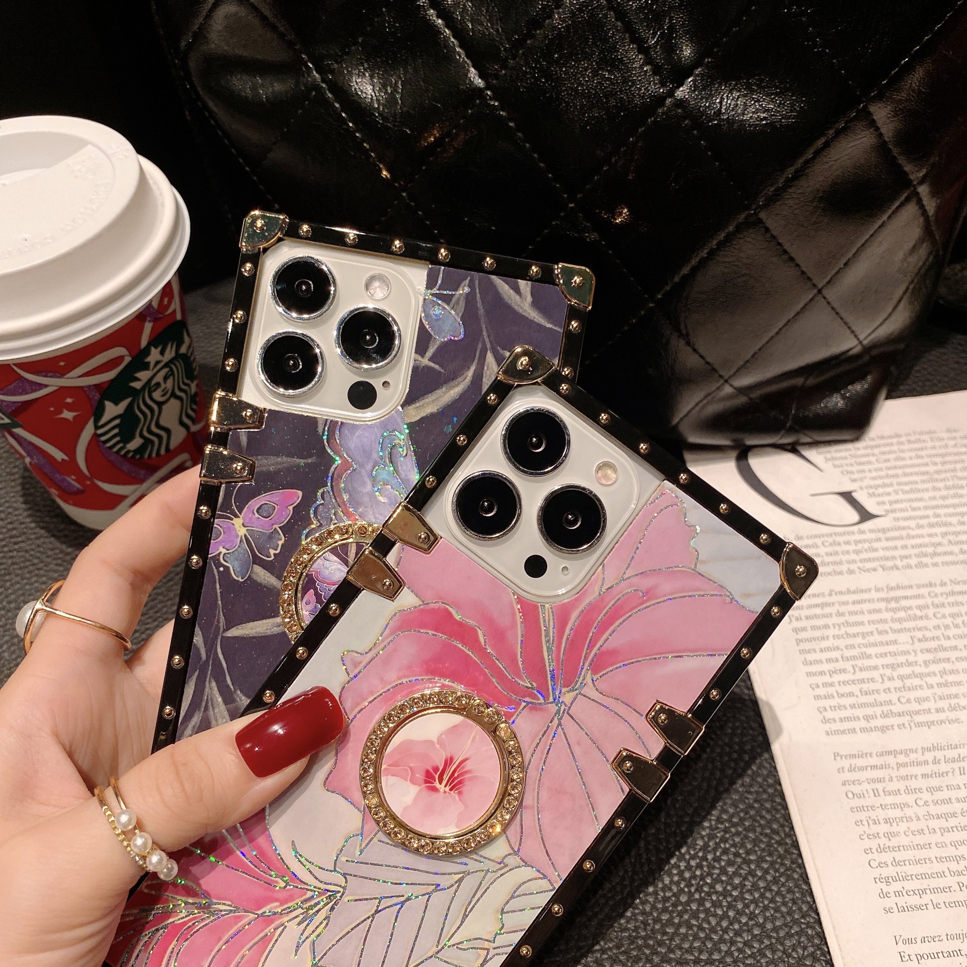 Phone Case With Butterfly And Pink Flower For Iphone 15 Pro Max_voghion.com