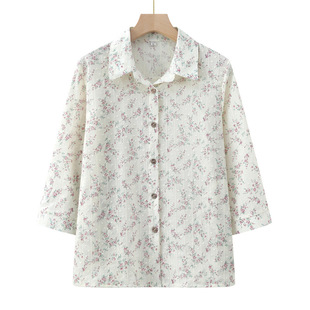 Middle-Aged and Elderly Women's Lapel Shirts, Grandma's Summer Cardigans, T-Shirts, Mom's Tops, Women's Floral Summer Clothes