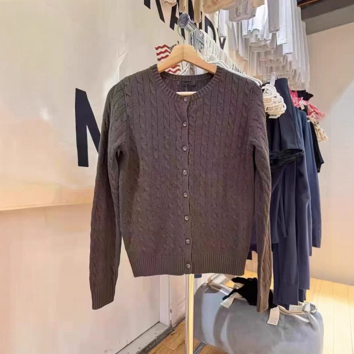 Bm Style New Twist Round Neck Pure Color Knitted Cardigan Bm Sweet Versatile Slim Slim Sweater Jacket Top for Women