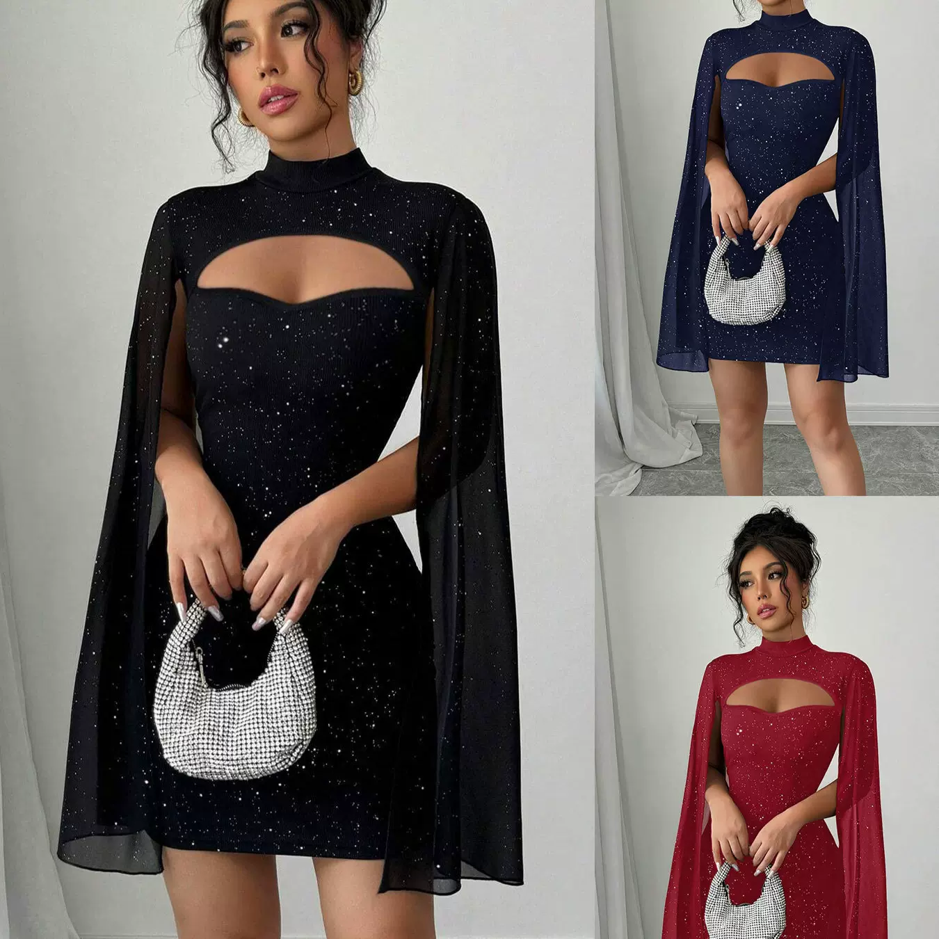 亚马逊跨境欧美外贸女装设计感聚会高级感包臀裙早秋新款连衣裙