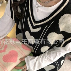 (クロスボーダー専用) 2025 # オリジナル品質かわいい小清新馬甲ニット女性秋冬袖なしvネックゆるい