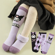 儿童袜子女童长筒袜加绒加厚保暖珊瑚绒小女孩小腿高筒袜加绒保暖