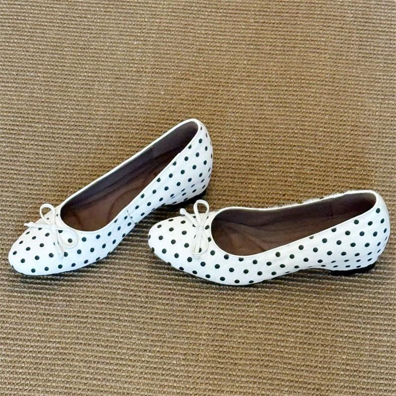Redonda cabeza retro arco francés superficial altura zapatos de mujer zapatos de ballet de punto de onda universal