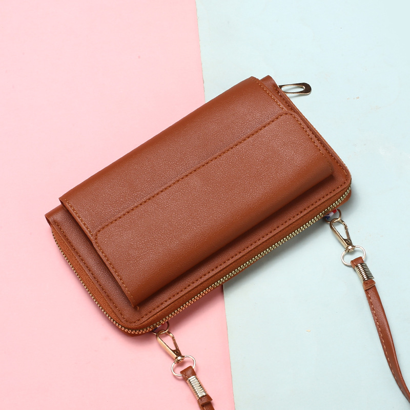 Comercio exterior transfronterizo damas billetera larga con cremallera coreana de gran capacidad de bolso de tramo inclinado de moda femenina función de bolso de teléfono móvil versátil