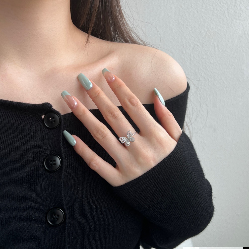 5g Weight Zircon Inlay Material Open Rings, Rings Classification 6, 9, Adjustable Ring Size 1 Piece Quantity Daily, Tea Party Occasion 925 Sterling Silver Material Butterfly Pattern Women's Gender Inlay Design Sweet, Shiny Style 925 Sterling Silver Zircon Butterfly Open Rings Rings 31