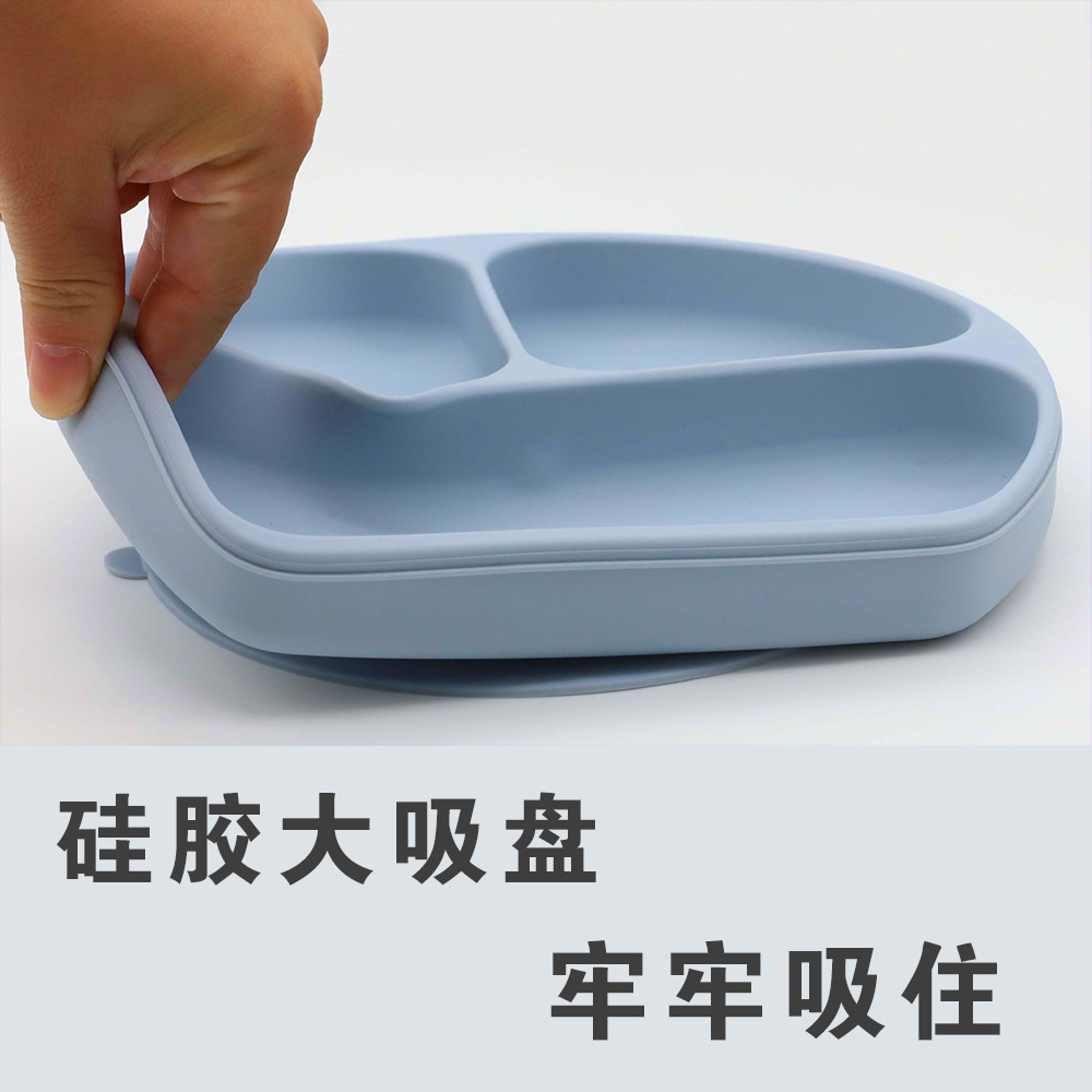 Cuenco de alimentos complementarios para bebés, vajilla de silicona, plato de entrenamiento sonriente, plato de ventosa grande, comida de silicona para niños