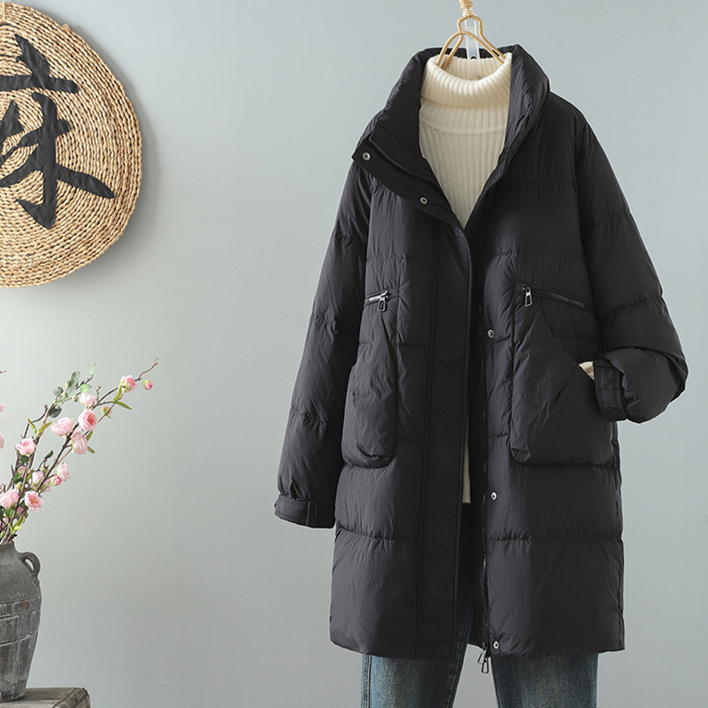 时尚休闲立领羽绒服女2024冬季新款韩版宽松显瘦中长款保暖外套潮