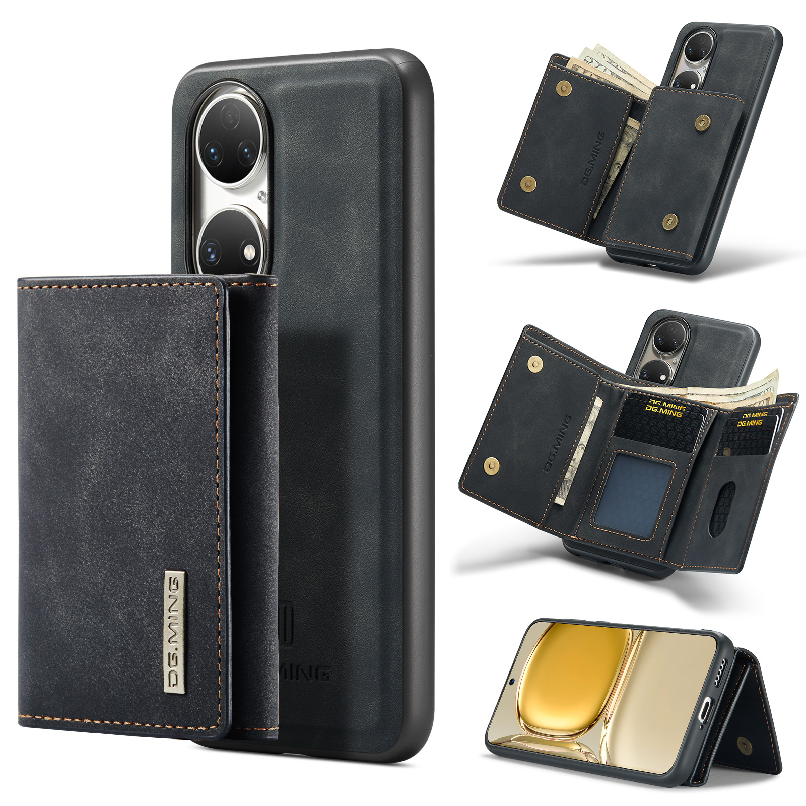 Custodia protettiva in pelle con portafoglio magnetico a ventosa serie M1 per Huawei P50 P50 Pro 2 in 1 custodia per telefono con portafoglio diviso_voghion.com