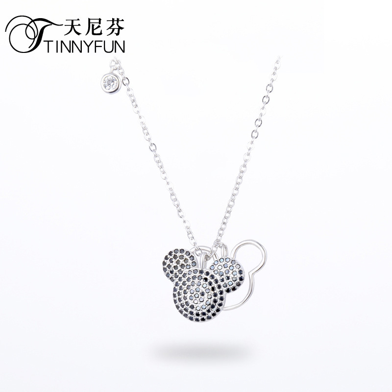 Moda coreana retro encantadora red collar de zircon rojo S925 plata de zinc oro geométrico cadena clavícula de ratón de dibujos animados