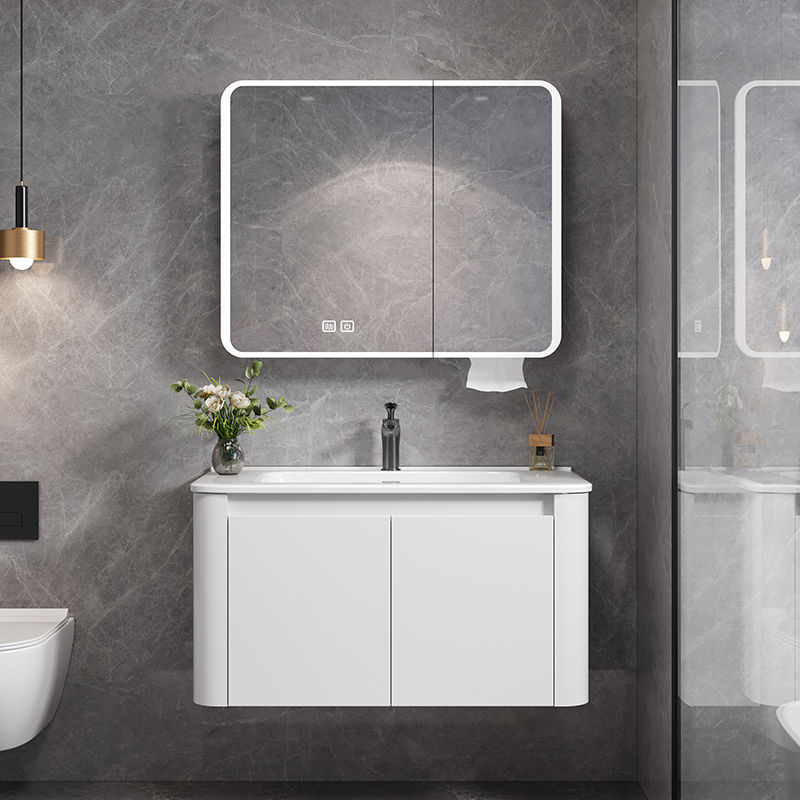 Engrosada panal baño combinación gabinete lavabo redondeado crema baño simple lavabo de cerámica integrado