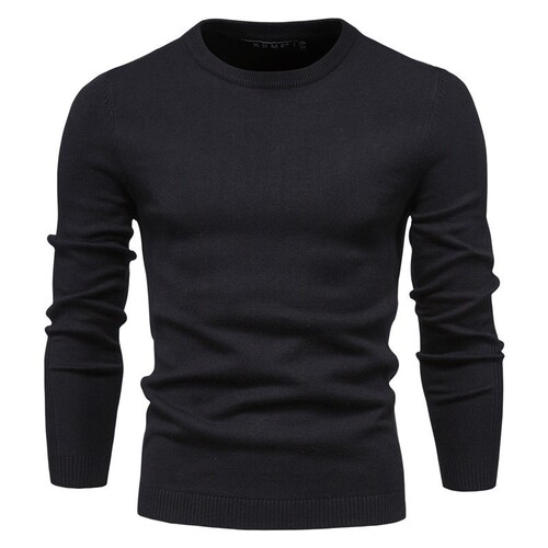New Cross-Border Temu Autumn/Winter Foreign Trade Knit Sweater for Men, Round Neck, Fitted Wool Sweater, Trendy Hoodless Knit Top for Men