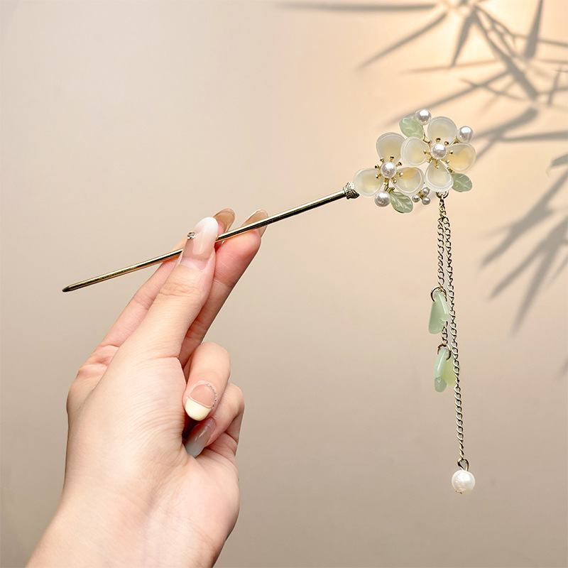 Retro simple nicho de alta estética oriental diseño de cabello de flores de frascos de estilo antiguo cabello