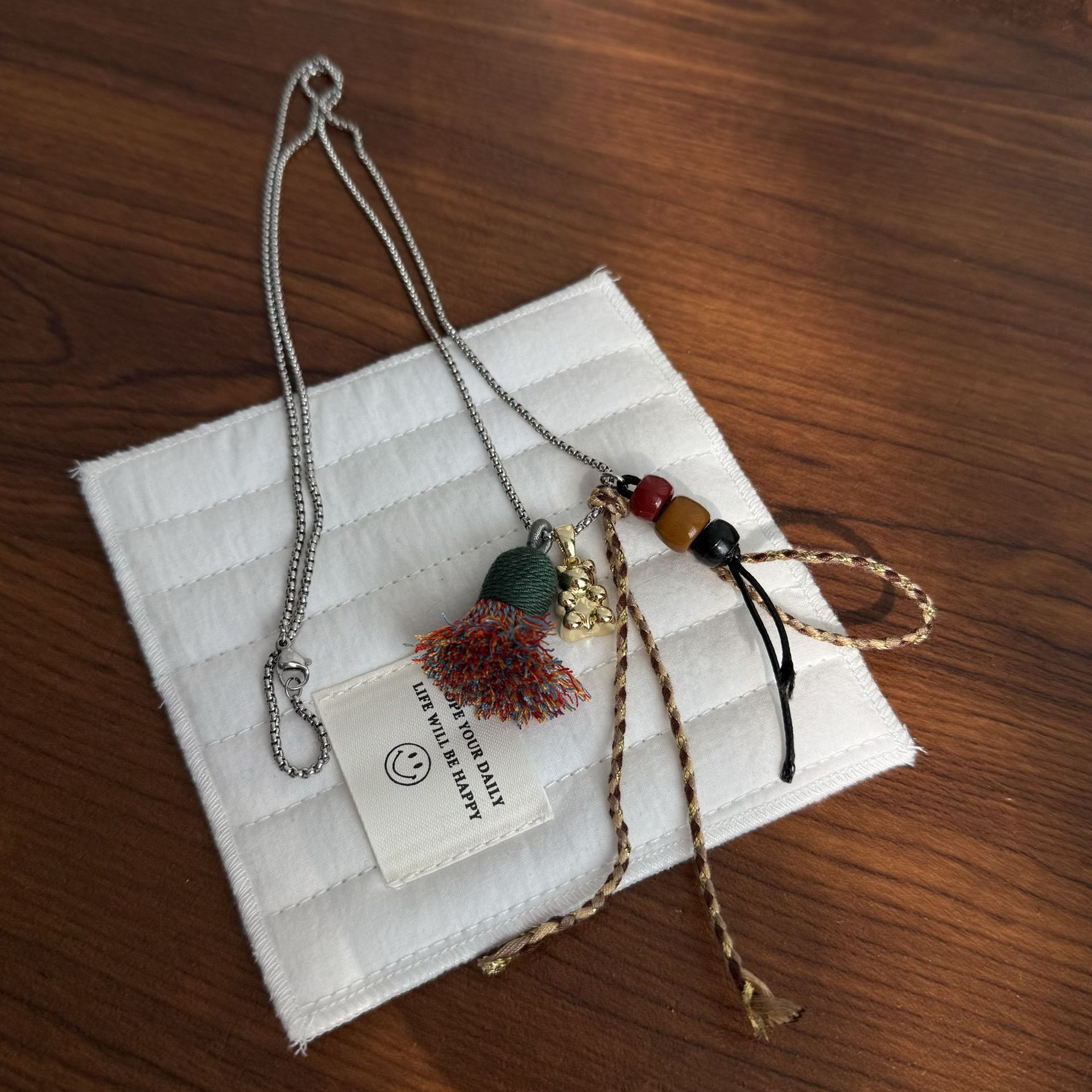 博主同款ins個性小眾設計感小熊流蘇毛衣鏈百搭手工串珠長款項鍊