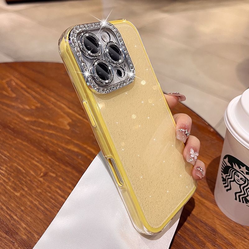 Polvo de brillo de lujo simple y ligero para iPhone 15 lente de diamante flash 16ProMax funda para teléfono móvil 14 Apple 13 femenino 15PM