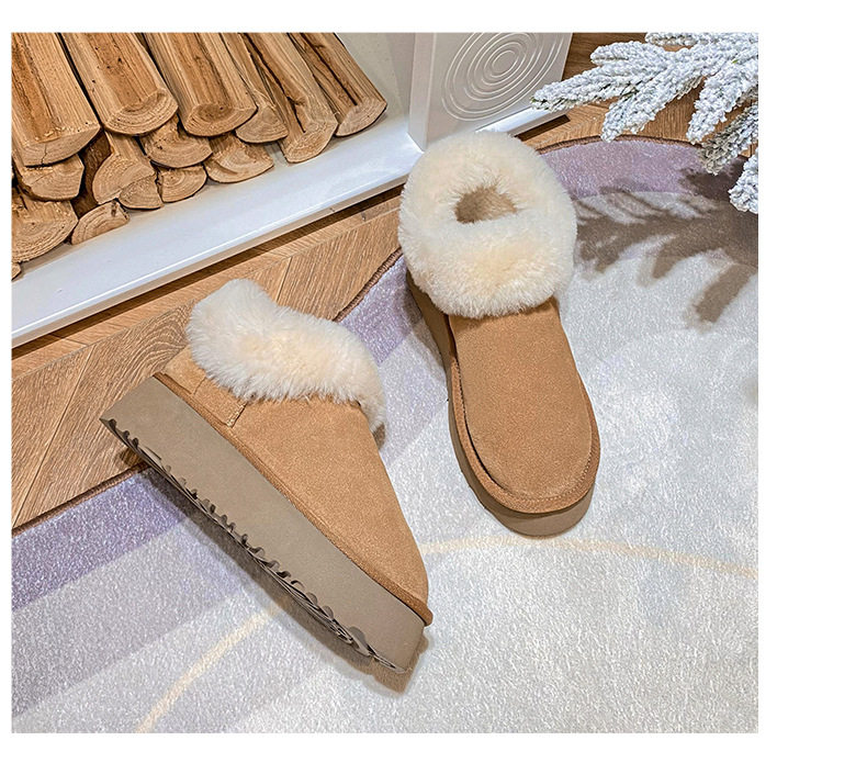 Bốt nữ cổ thấp da bò thật lót lông giữ ấm, đế dày 4 cm — Màu hạt dẻ (đế dày) chi tiết 18