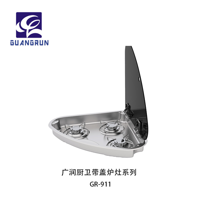 RV yate camping coche de acero inoxidable 304 con tapa de vidrio templado triángulo estufa de gas GR-911L/R