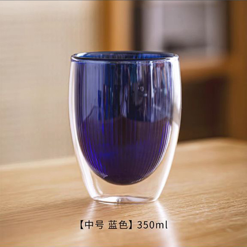 Colorido de doble capa Taza de borosilicato a rayas taza de vidrio transparente taza de agua desayuno bebida jugo Taza de leche taza de café