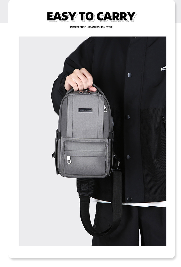 2024 New men's chest bag, trendy casual single-shoulder bag, cross-border water-resistant crossbody bag, USB rechargeable men's bag Item Picture