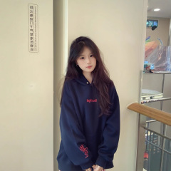 美式高街刺绣字母连帽卫衣女2025秋冬新款hiphop潮牌情侣帽衫外套