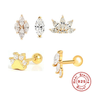 S925 sterling silver dog paw Diamond-embedded single stud earrings European and American fashion personalized Creative Footprints earrings