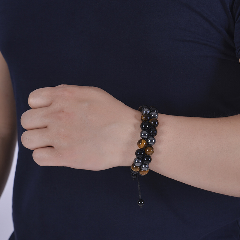 Daily Occasion Agate, Tiger Eye Material Round Pattern Fashion Round Agate Tiger Eye Beaded Knitting Men'S Bracelets Men Beaded Bracelets