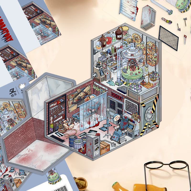 漫画造園ステッカー、さまざまなミニチュア世界 3D キャビン、リトルレッドブック減圧 DIY シーンハンドブックステッカー卸売 PET|undefined