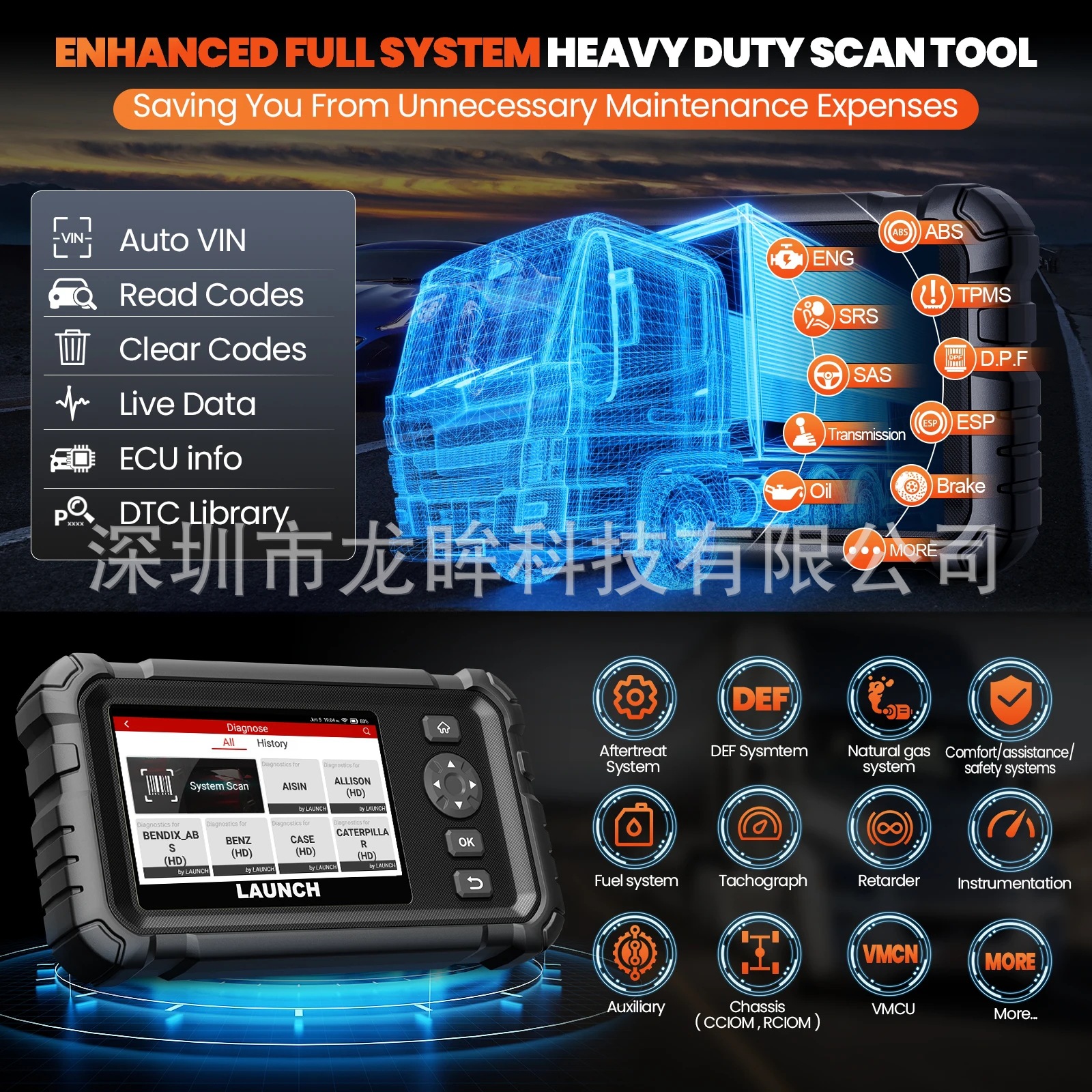 Cross-border LAUNCH CRP129HD All System Heavy Duty Truck Diagnostic Scanner