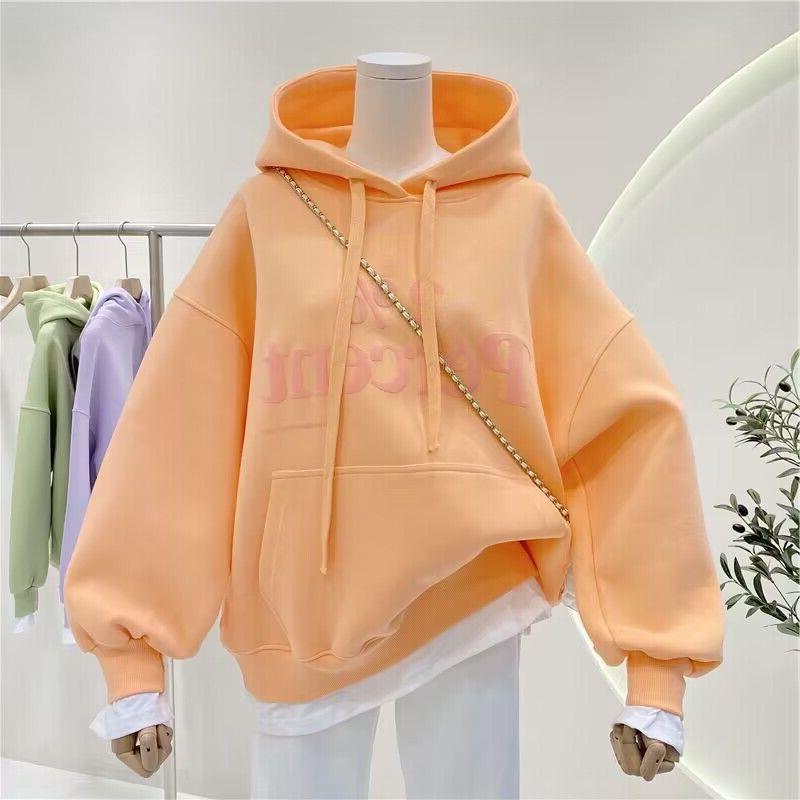 플러스 사이즈 새로운 패션 브랜드 스티칭 가짜 투피스 후드 풀오버 스웨터 여성 기모 두꺼운 느슨한 코트 탑 인