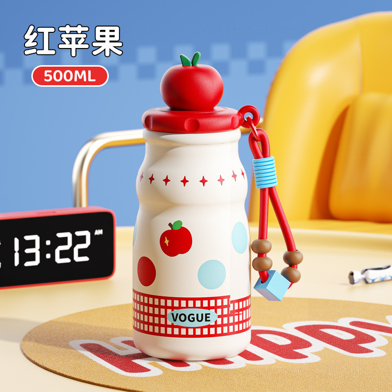 Apple encantadora taza de aislamiento de agua de regalo de cumpleaños para mujeres, taza de bolsillo para estudiantes, botella de paja portátil de dibujos animados