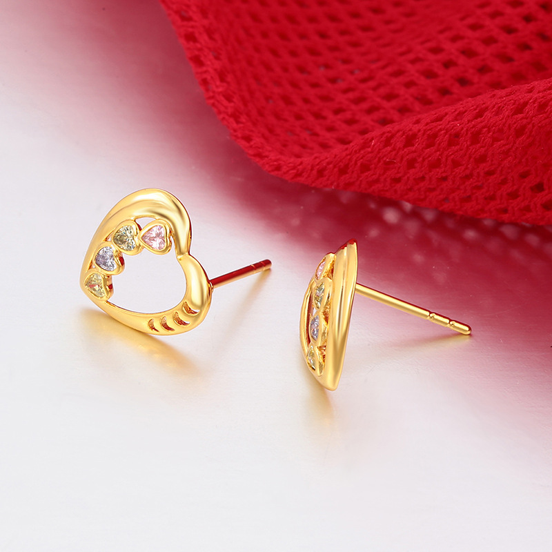 Xuping joyas coloridas gemas artificiales en forma de corazón pernos de orejas de moda japonesa y coreana al por mayor pendientes