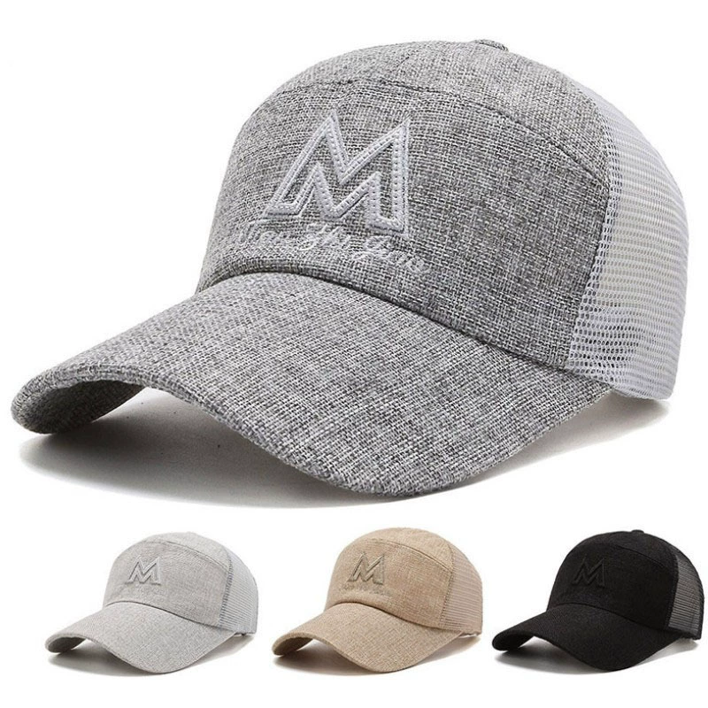 Летняя сетчатая Кепка Мужская льняная семь предметов с вышивкой солнцезащитный козырек солнцезащитный крем дышащая сетчатая Кепка жесткий Топ Повседневная спортивная бейсбольная кепка