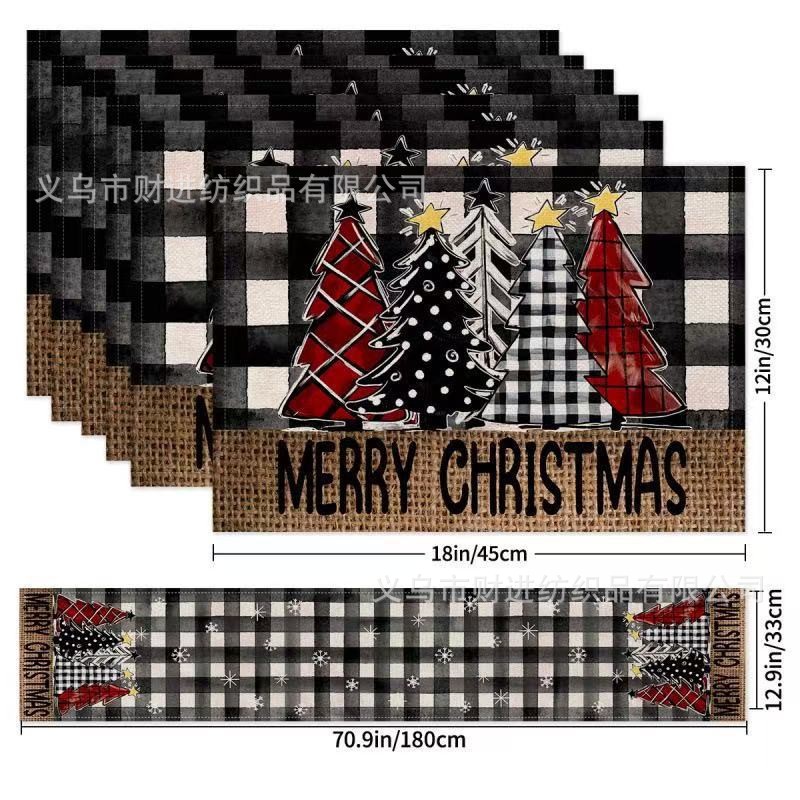Nuevo cojín de mesa de Navidad 5 piezas Amazon lino impresa manto de mesa de dibujos animados restaurante manto de mesa de Navidad aislante