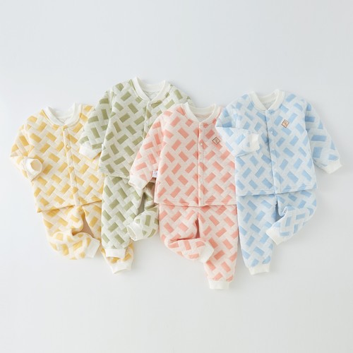 Baby Girl Warm Innerwear Set Autumn and Winter Separate Cotton Winter Clothes Fleece Children's Pajamas