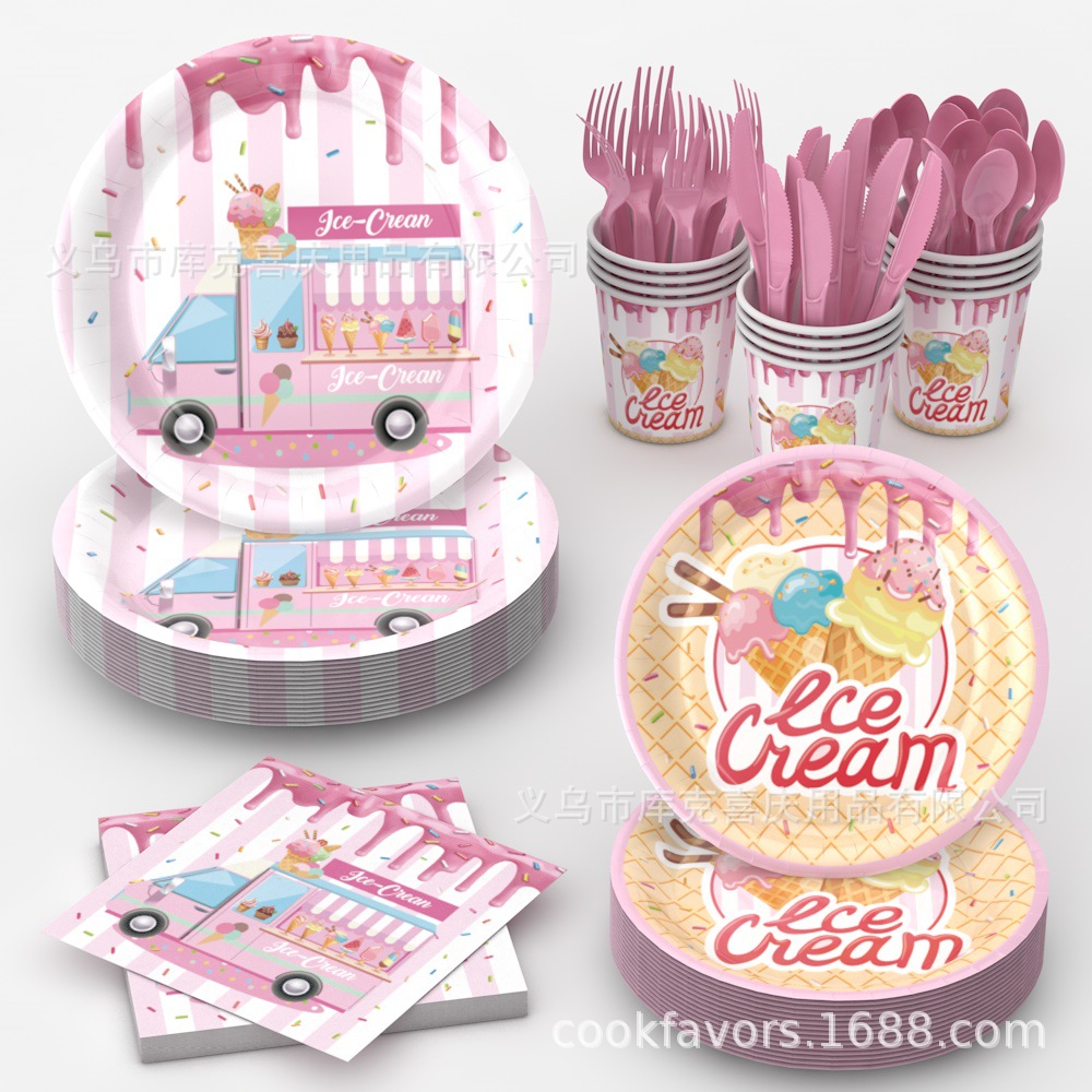 Helado transfronterizo, postres, decoración de fiestas, bandeja de papel desechable de verano, taza de papel, toalla de papel, juego de decoración de bandera