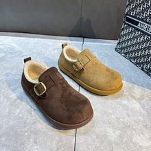 厚底加绒勃肯一脚蹬毛毛鞋2025秋冬季豆豆雪地靴保暖棉鞋男