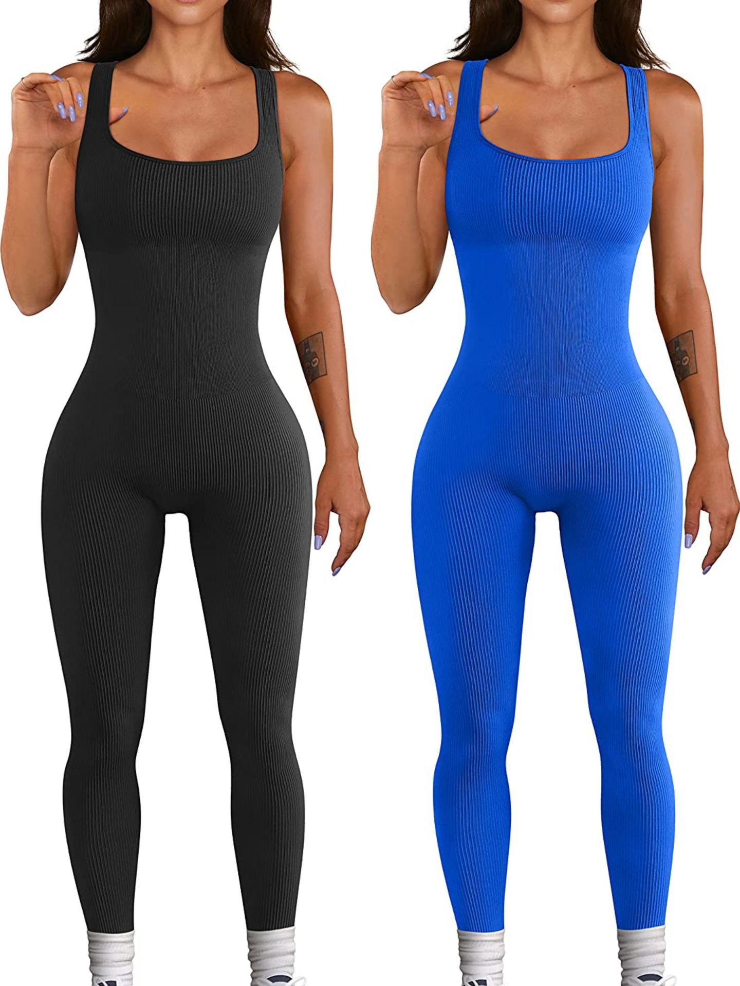 Europa y América transfronteriza 2023 verano sexy mujer yoga mono acanalado cuello cuadrado sin mangas deportes mono Pantalones image 3