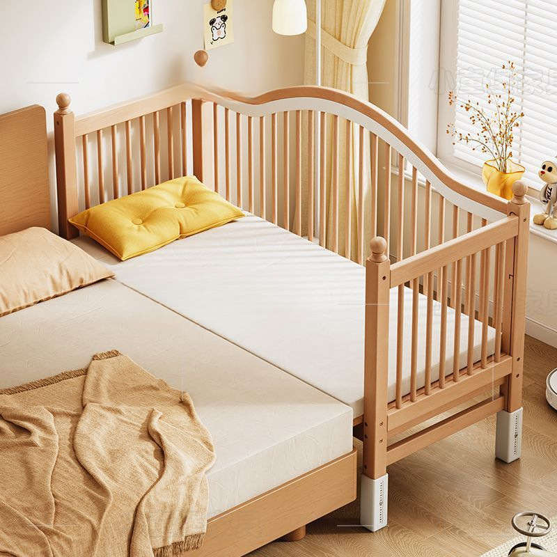 Solid Wood Children's Splicing Bed Crib Splicing Large Bed Liftable Guardrail Widened Bedside Bed Baby Single Crib