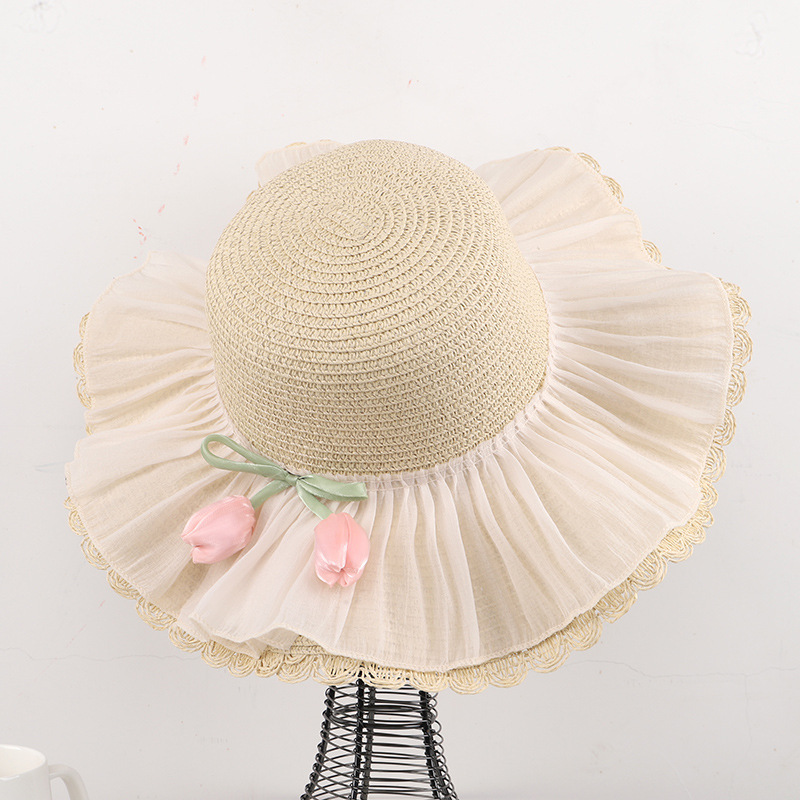 013 더블 레이어 레이스 플라워 버블 베이지 (챙 11cm)