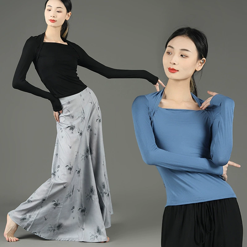 Одежда для танцев топ для девочек с длинными рукавами балетная одежда для тела длинные кюлоты черный этикет тренировочный модал