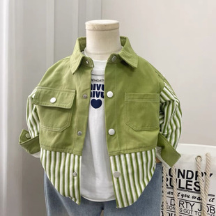 Boys' Striped Shirt Spring and Autumn 2025 New Style Long-Sleeve Top Children's Shirt Jacket
