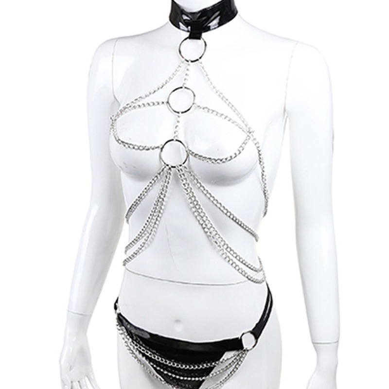 Directamente del fabricante: lencería erótica para DJ, lencería de cuero charol con cadena, ropa sexy con cadena, atuendo para pole dance, body.