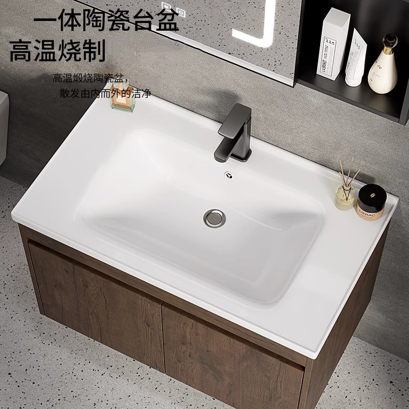 gabinete de baño de aluminio espacial combinación color nuez lavabo cerámica lavabo