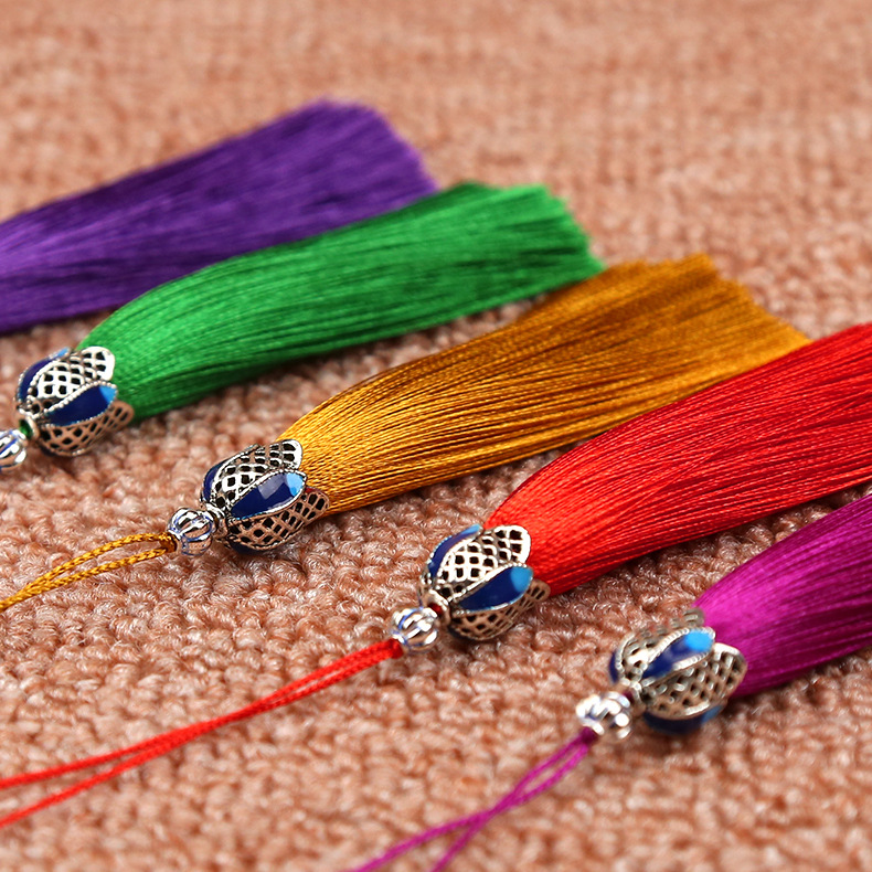 8cm Cloisonné Enamel Tassel Chinese Knot Bookmark Tassel Vertical Ice Silk Alloy Small Tassel Wholesale
