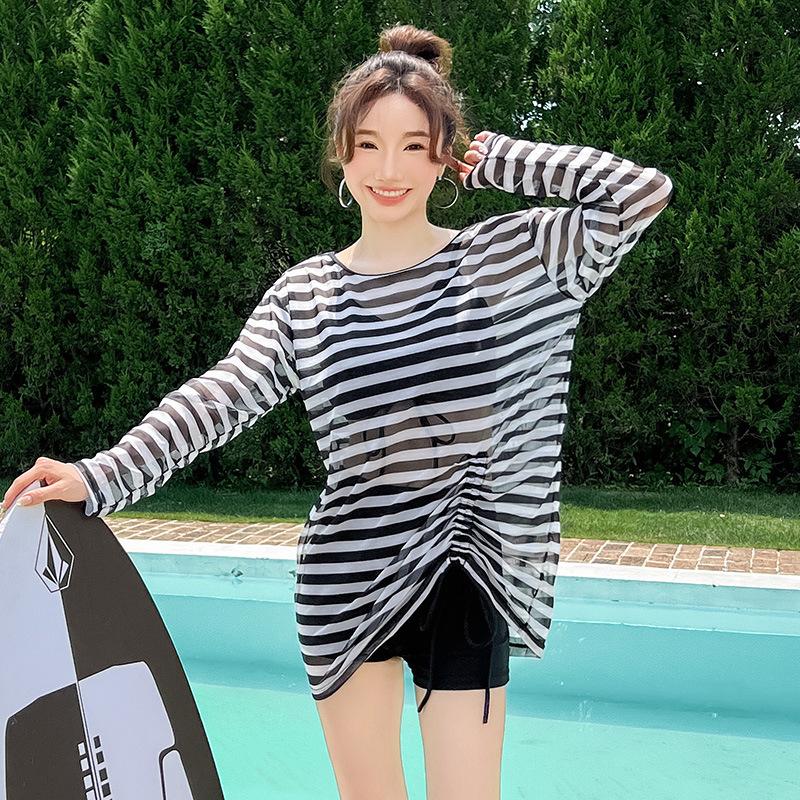 Swimsuit women's loose long sleeve sun protection split three-piece suit belly cover slimming hot spring conservative new swimsuit wholesale