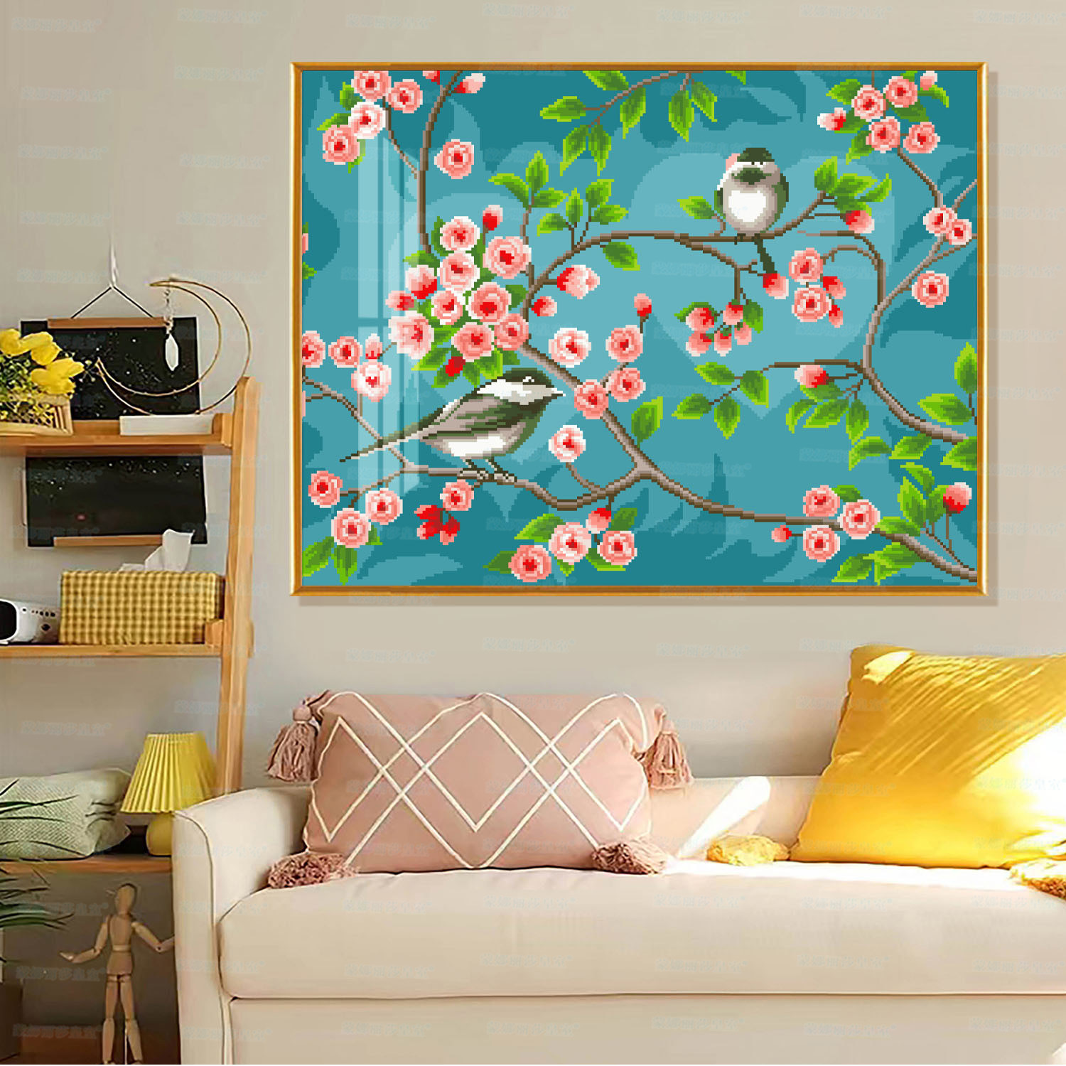 Monalisa real Cruz feliz cejas y corazones impreso nueva bendición flor auspicioso Bordado de hilo hecho a mano