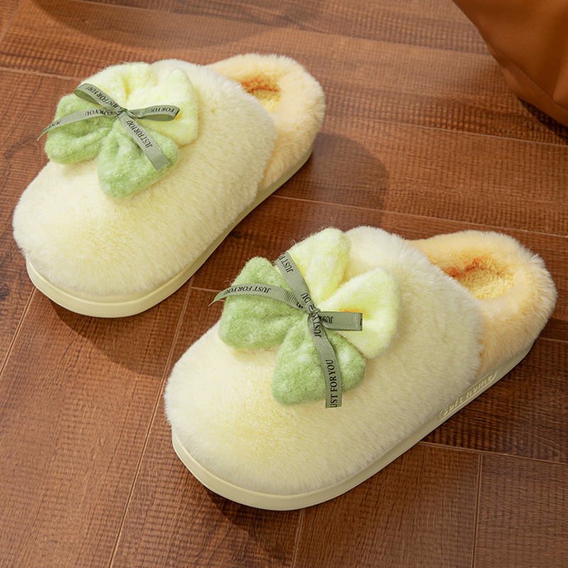 Pantuflas de algodón antideslizantes de suela gruesa, cálidas y acolchadas para mujer, con lazo de corazón femenino, para otoño e invierno 2024.