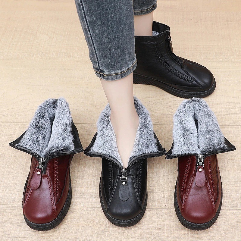Zapatos de algodón de madres, zapatos de invierno para mujeres 2026 botas cortas antideslizantes para ancianos, botas de moda cálidas para ancianos