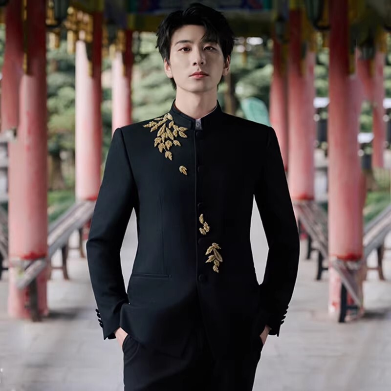 High-End Black and Gold Heavy-Duty Chinese-Style Suit for Men, New Chinese-Style Wedding Attire, Groom's Wedding Suit Jacket High-End Black and Gold Heavy-Duty Chinese-Style Suit for Men, New Chinese-Style Wedding Attire, Groom's Wedding Suit Jacket